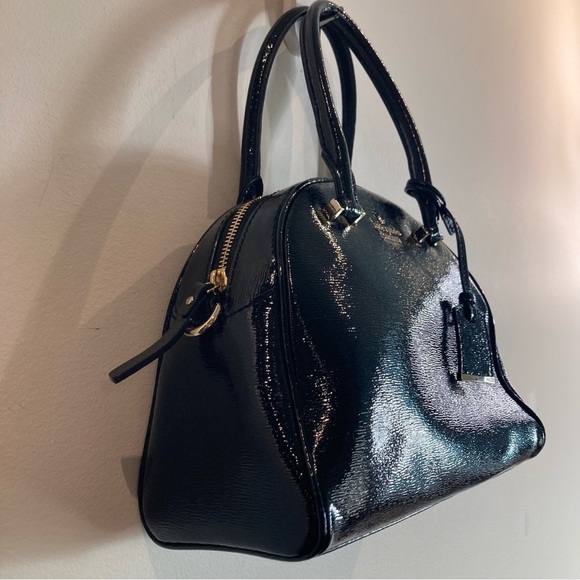 KATE SPADE  Patent Leather Polka Dot Lining BackPocket Handbag Purse Satchel - Picture 8 of 14